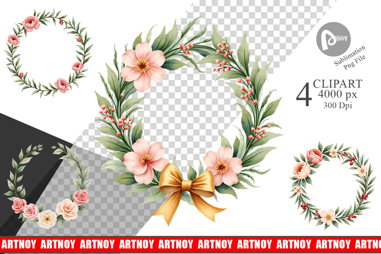 Clipart Vintage Christmas Wreaths Watercolor