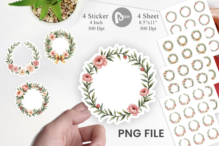 Sticker Vintage Christmas Wreaths Watercolor