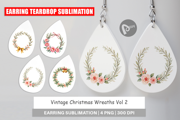 Earring Vintage Christmas Wreaths Watercolor