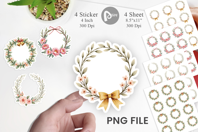 Sticker Vintage Christmas Wreaths Watercolor