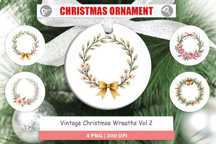 Ornament Vintage Christmas Wreaths Watercolor