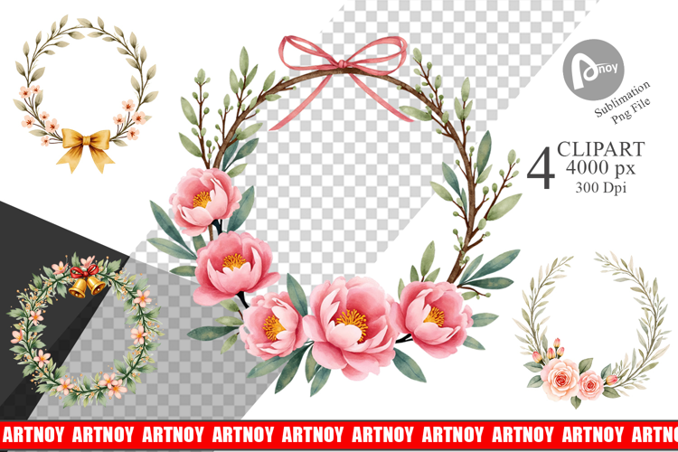 Clipart Vintage Christmas Wreaths Watercolor