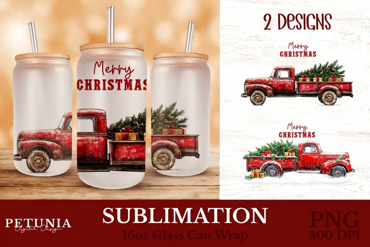 Christmas Glass Can Wrap | Sublimation 16oz Glass Can