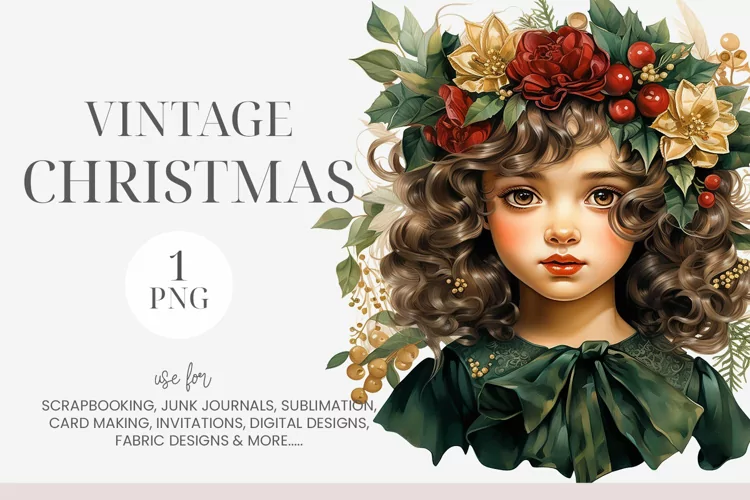 Watercolor Christmas Girl Clipart