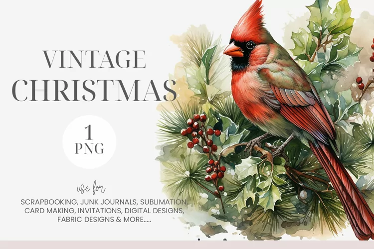 Watercolor Christmas Cardinal Clipart