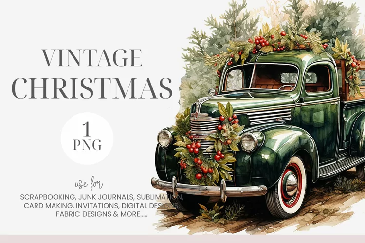 Vintage Christmas Truck Clipart