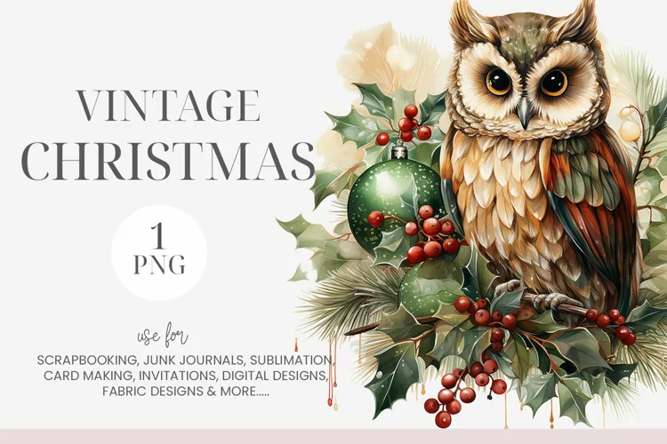 Vintage Christmas Owl Clipart