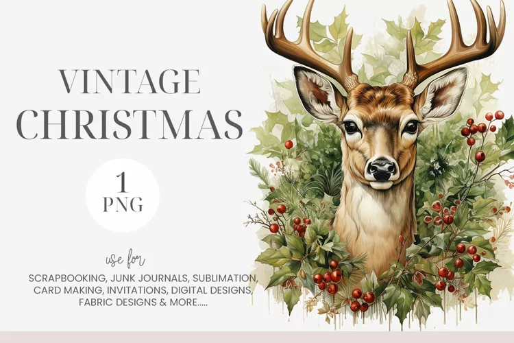 Watercolor Christmas Deer Clipart