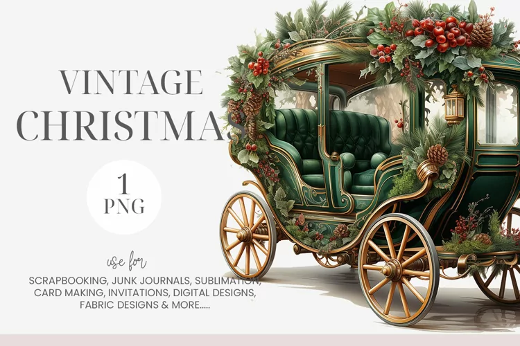 Watercolor Christmas Carriage Clipart