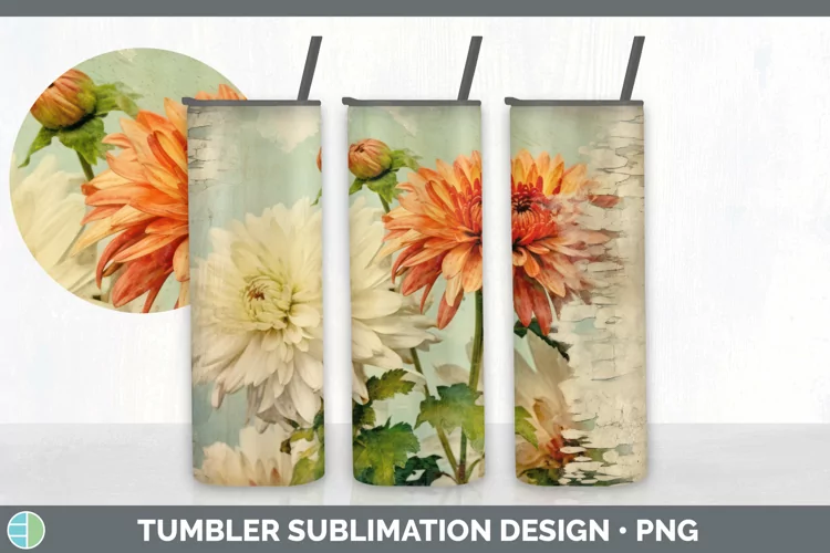 Vintage Chrysanthemum Flowers Tumbler | Sublimation 20 oz Sk