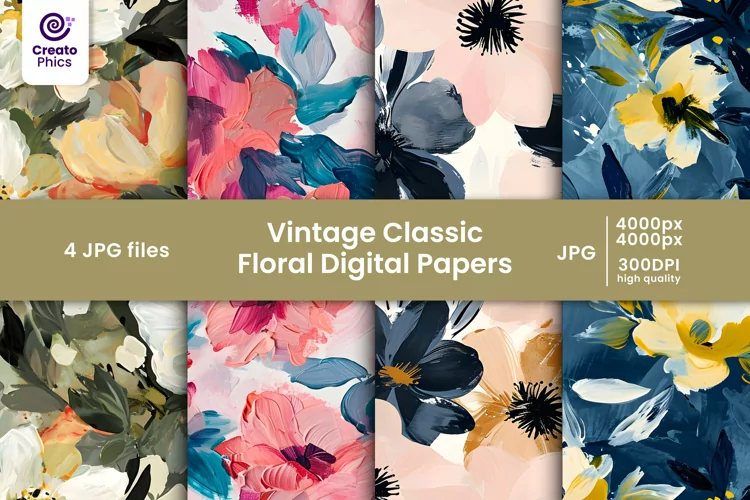 vintage classic floral digital papers and flower patterns