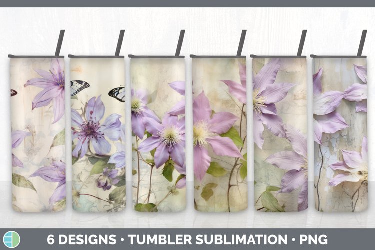 Vintage Clematis Flowers Tumbler | Sublimation 20 oz Skinny