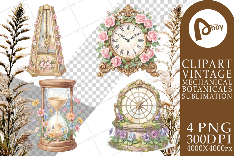 Vintage Clock And Floral Sublimation
