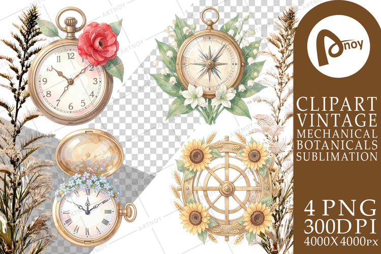 Vintage Clock And Floral Sublimation