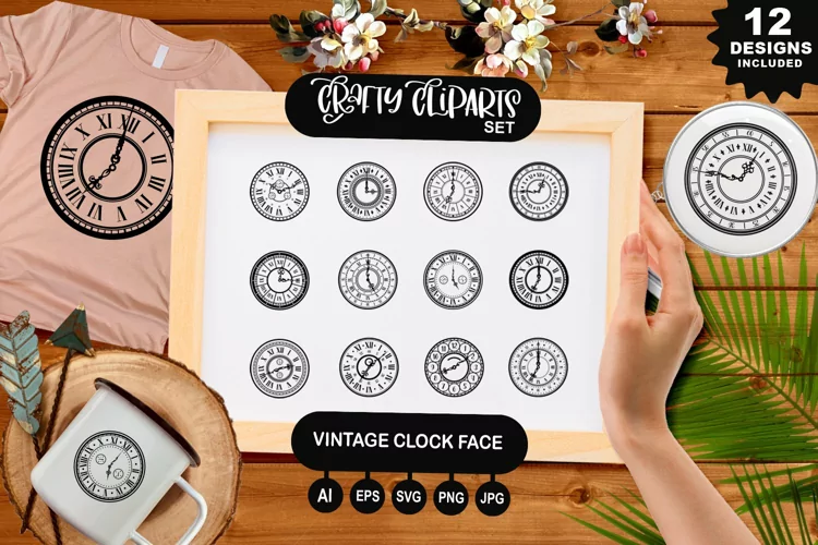 Vintage Clock Face Clipart Set