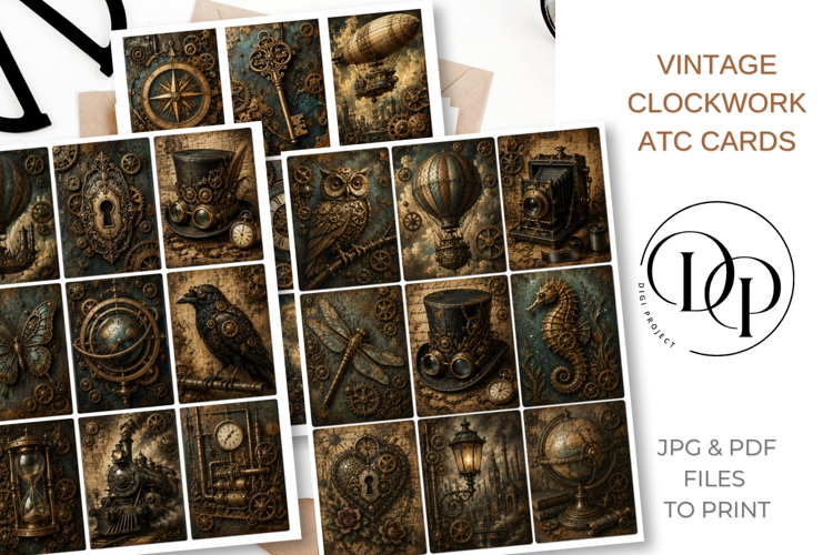Steampunk clockwork junk journal ATC Cards