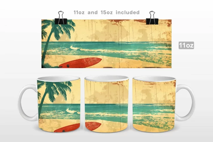 Vintage Coastline Mug Wrap PNG