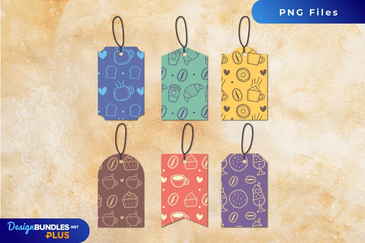 Vintage Coffee and Bread Patterned Shaped Tags