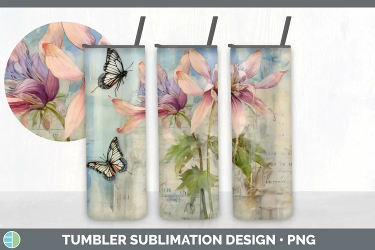Vintage Columbine Flowers Tumbler | Sublimation 20 oz Skinny