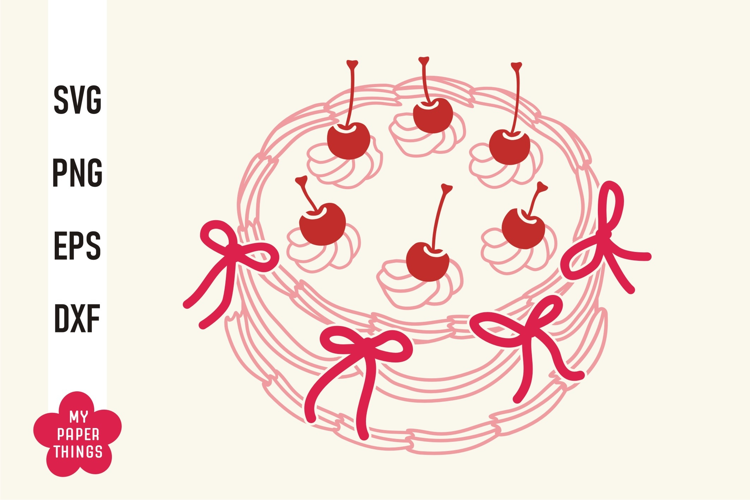 Vintage Coquette Cake With Bows And Cherries Svg Png
