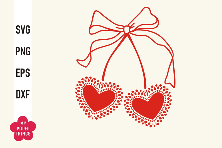 Vintage Coquette Cherry Heart Svg Png, Retro Lace clipart