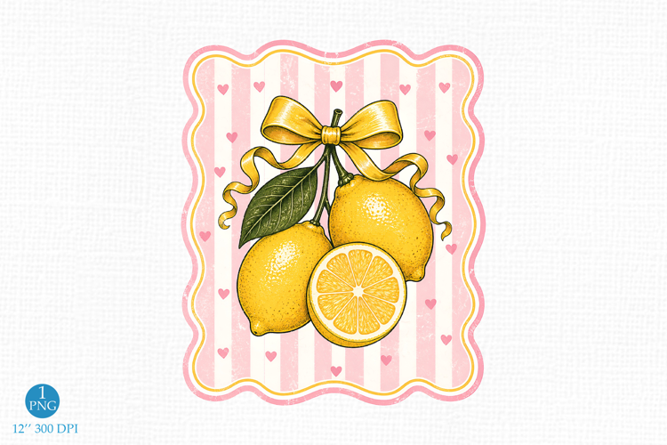 Vintage Coquette Lemon Bow PNG