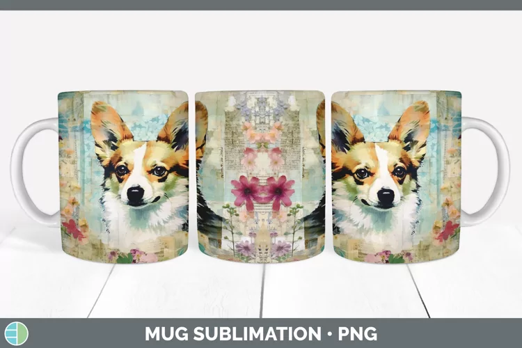 Vintage Corgi Dog Mug Wrap | Sublimation Coffee Cup Designs