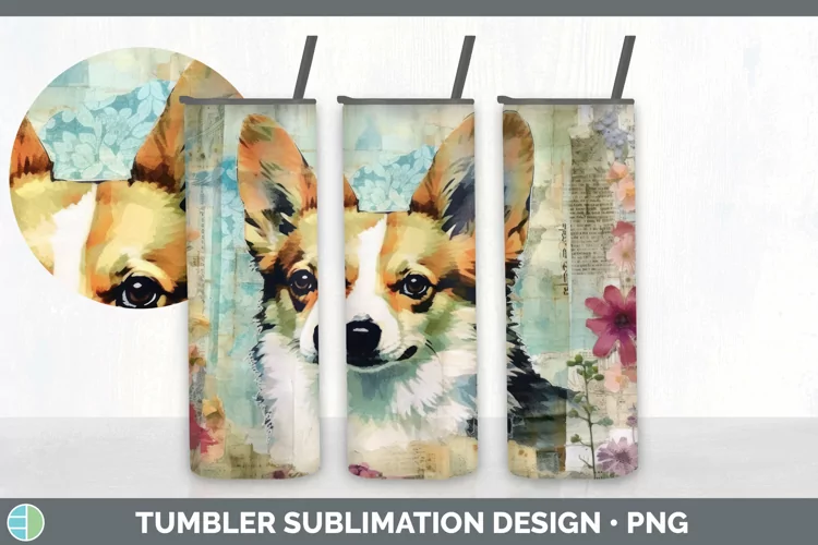 Vintage Corgi Dog Tumbler | Sublimation 20 oz Skinny Tumbler