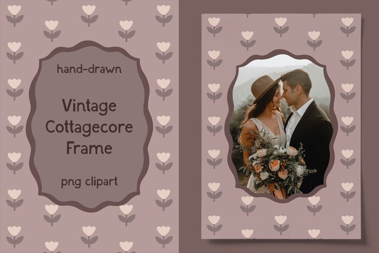Hand-Drawn Vintage Cottagecore Floral Frame Clipart example image 1