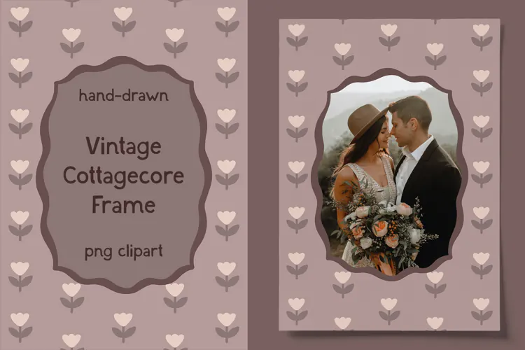 Hand-Drawn Vintage Cottagecore Floral Frame Clipart