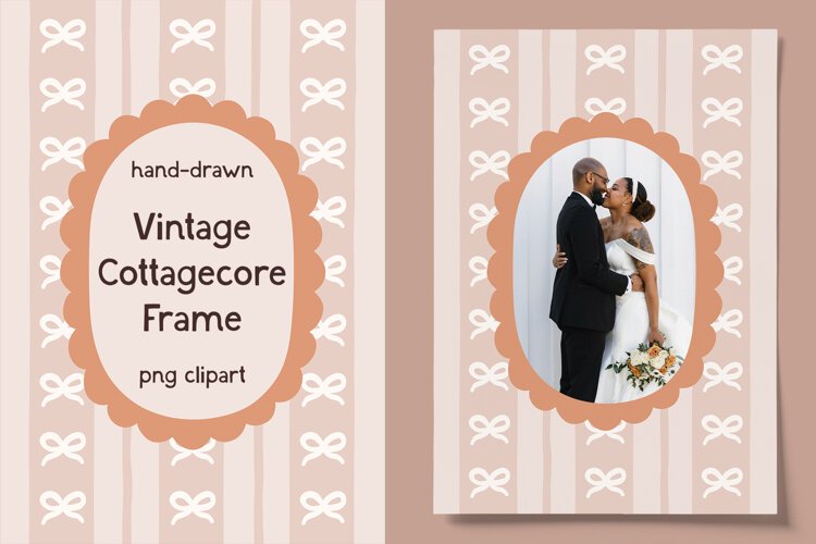 Hand-Drawn Vintage Cottagecore Bow Frame for Wedding Photos example image 1