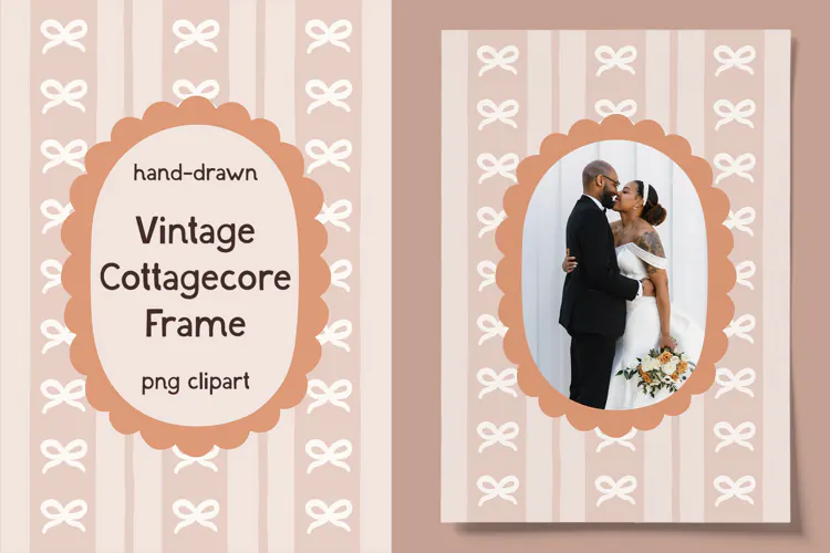 Hand-Drawn Vintage Cottagecore Bow Frame for Wedding Photos