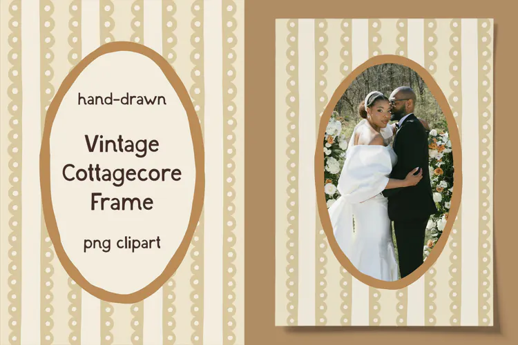 Hand-Drawn Vintage Cottagecore Oval Frame PNG Clipart