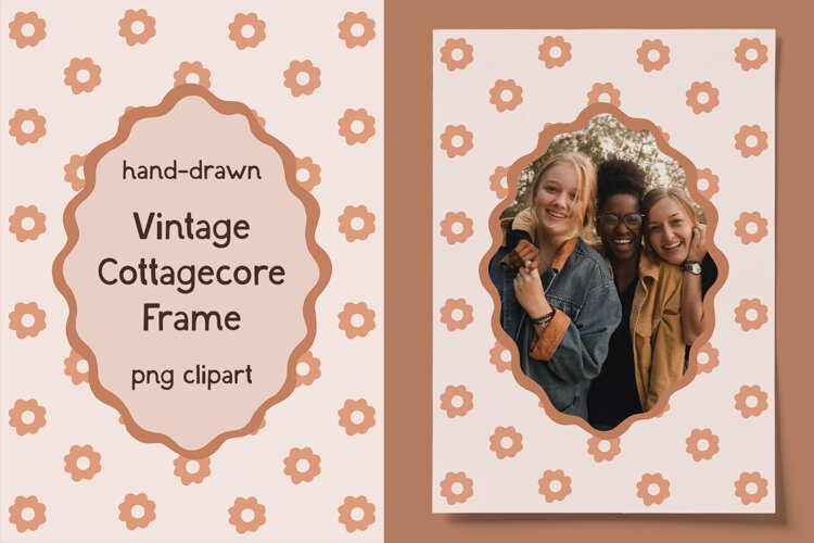 Vintage Cottagecore Floral Photo Frame PNG example image 1