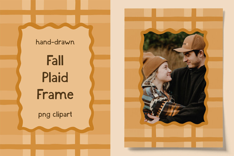 Hand Drawn Fall Plaid Cottagecore Photo Frame PNG example image 1