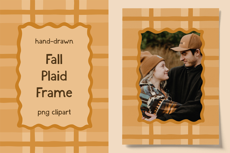 Hand Drawn Fall Plaid Cottagecore Photo Frame PNG