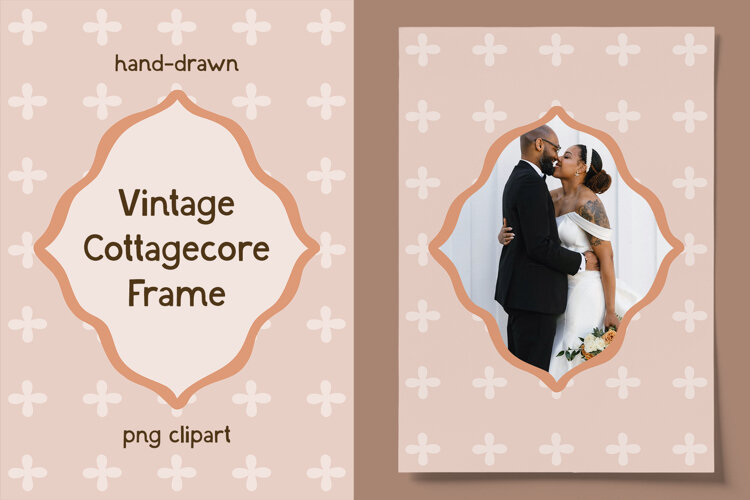 Hand Drawn Vintage Folk Cottagecore Wedding Frame PNG example image 1