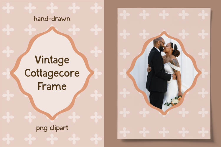 Hand Drawn Vintage Folk Cottagecore Wedding Frame PNG