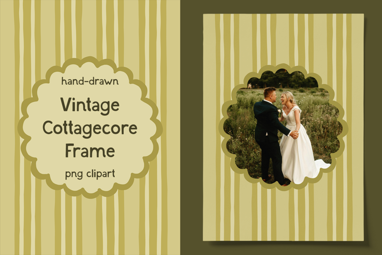 Hand Drawn Vintage Cottagecore Scalloped Wedding Frame PNG