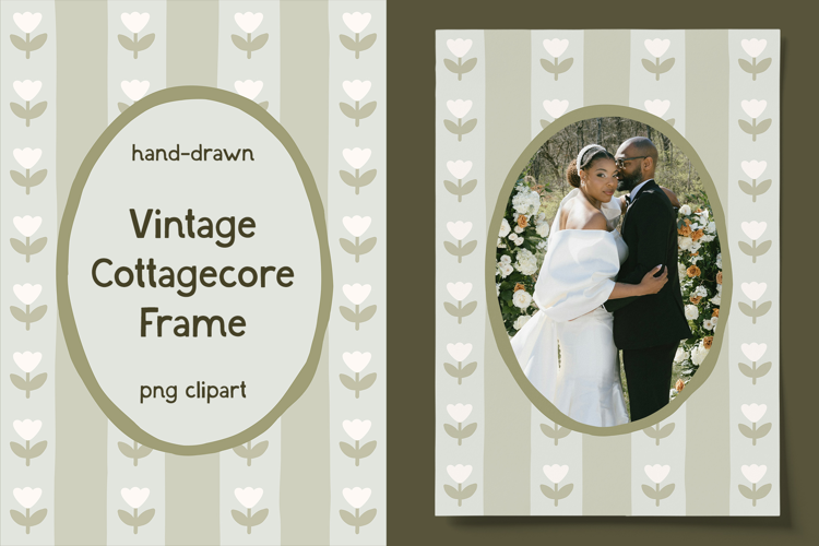 Hand Drawn Vintage Cottagecore Wedding Frame PNG