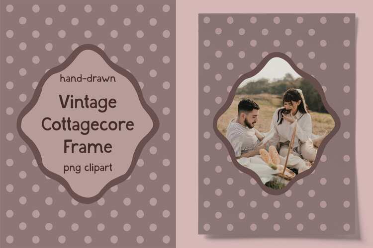 Hand Drawn Vintage Cottagecore Wedding Frame PNG example image 1