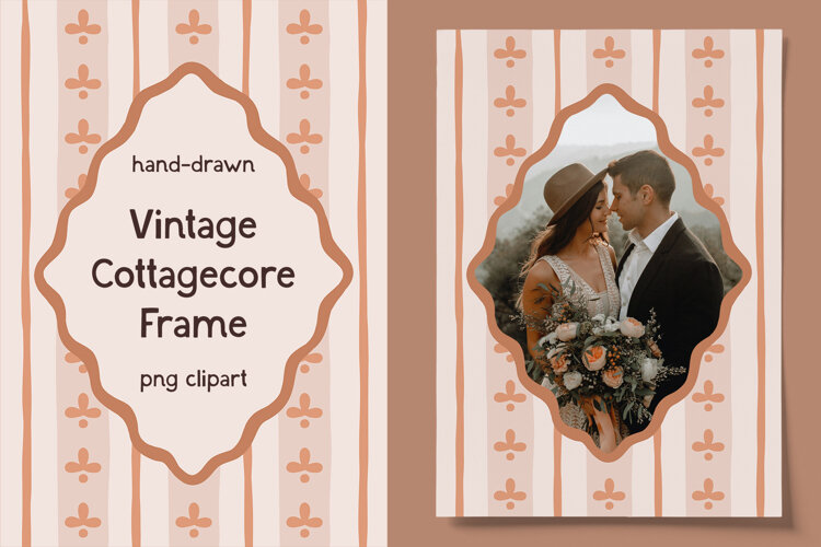 Hand Drawn Vintage Cottagecore Wedding Frame PNG example image 1