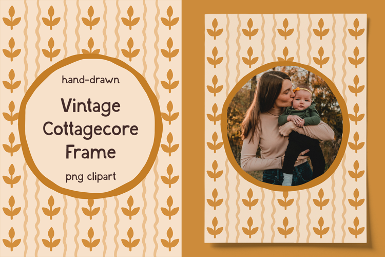Hand Drawn Vintage Cottagecore Circle Frame Clipart PNG