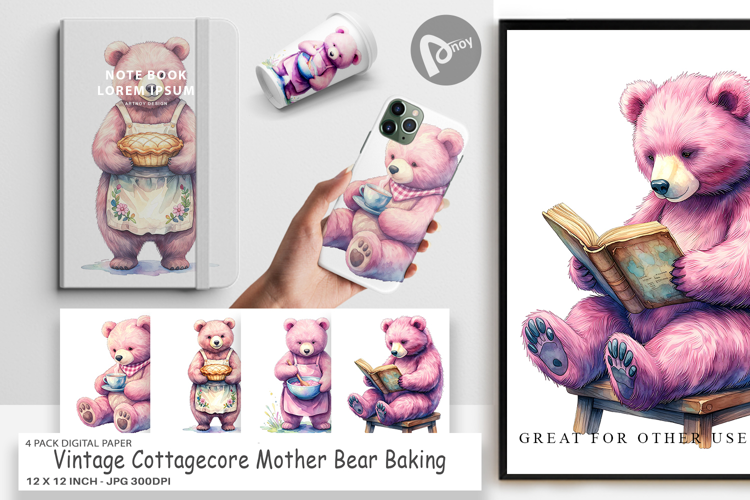 Cottagecore Bear Baking Digital Paper