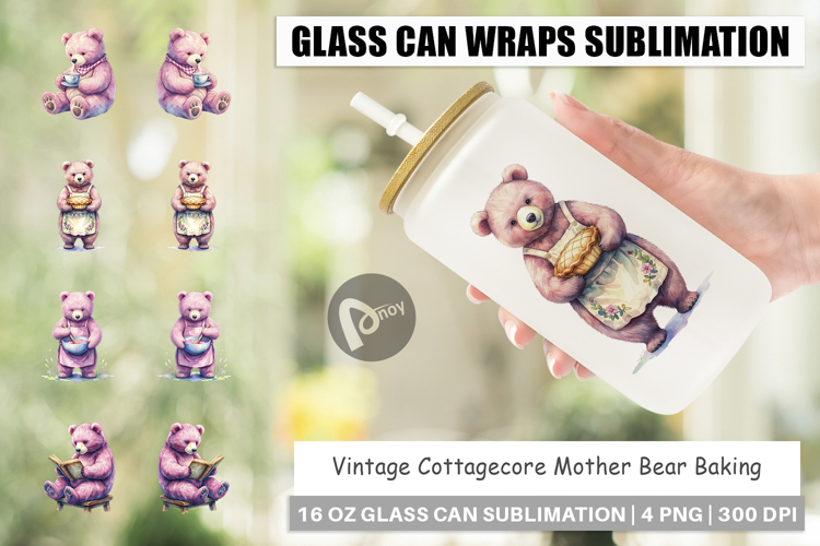 Cottagecore Bear Baking Glass Can