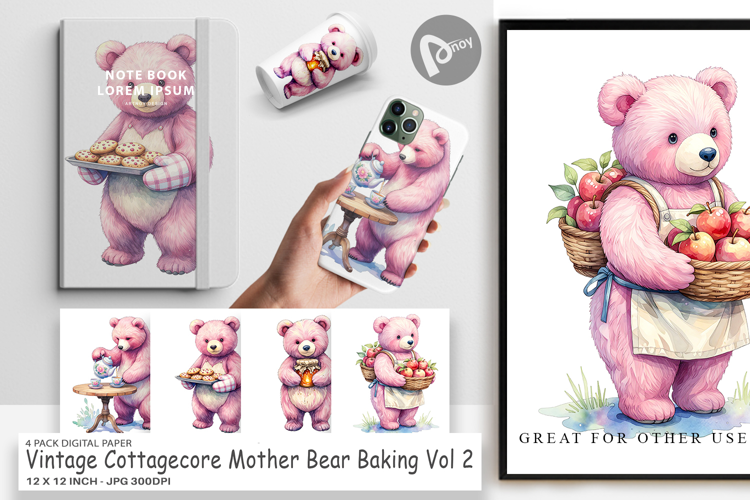 Cottagecore Bear Baking Digital Paper