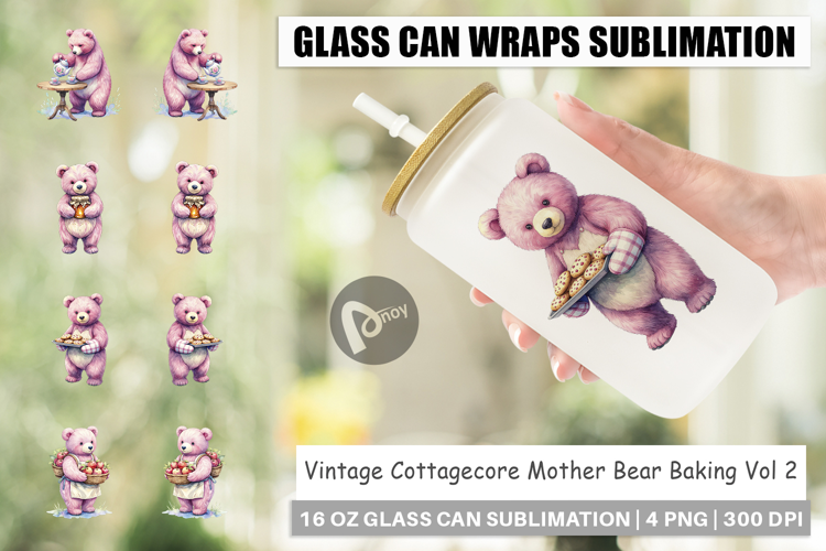 Cottagecore Bear Baking Glass Can