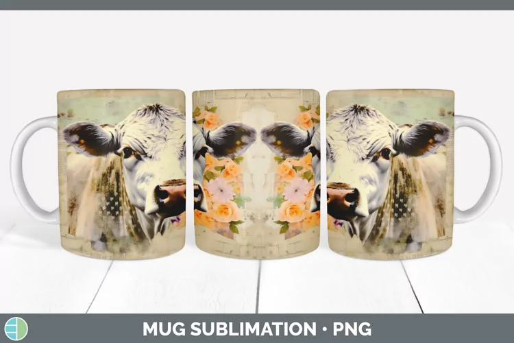 Vintage Cow Mug Wrap | Sublimation Coffee Cup Designs