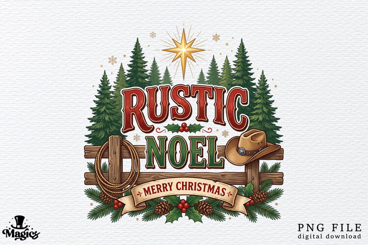 Vintage Cowboy Fence Merry Christmas PNG example image 1