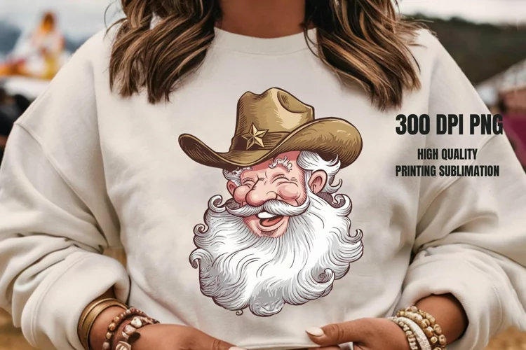Cowboy Santa PNG Vintage Santa Cowboy Hat Sheriff PNG Print